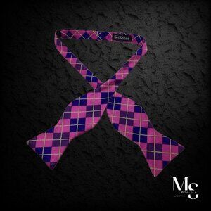 SETSENSE Purple Plaids & Cheks Adjustable Self Bow Tie Silk W: 2.75" NWOT
